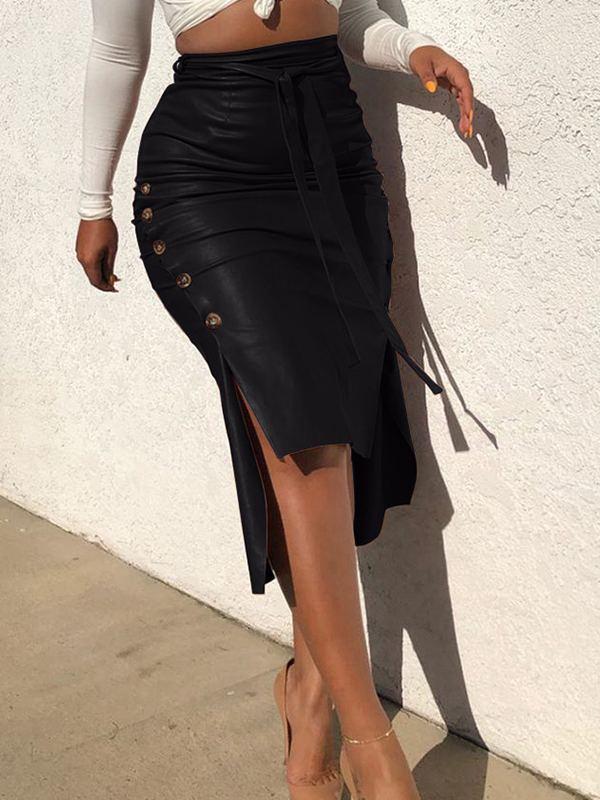 Tied Faux-Leather Skirt Ins Street