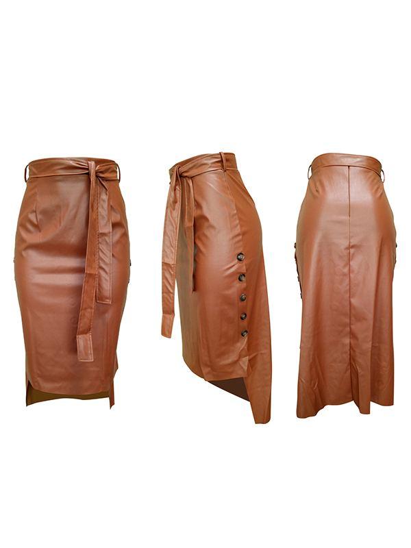 Tied Faux-Leather Skirt Ins Street