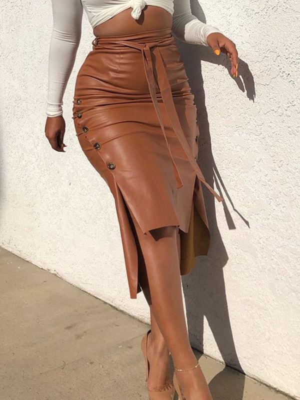 Tied Faux-Leather Skirt Ins Street