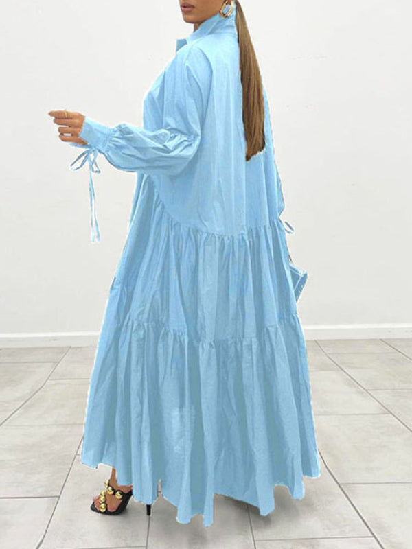 Solid Ruffle Shirt Dress Ins Street