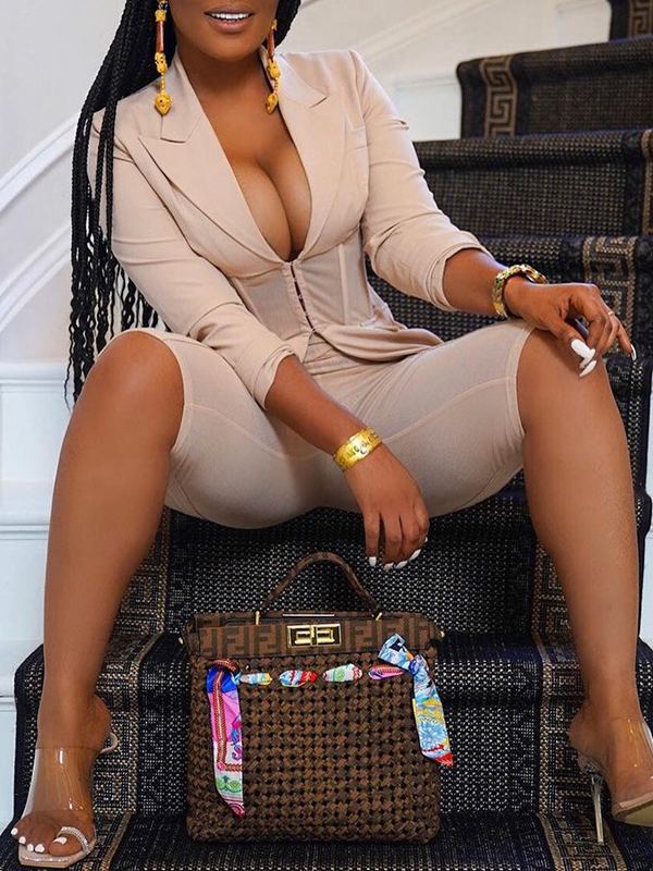 Gathered-Waist Blazer & Biker Shorts Set Ins Street