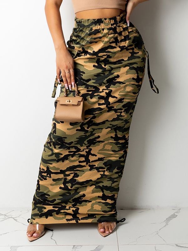 Camo Drawstring Skirt Ins Street