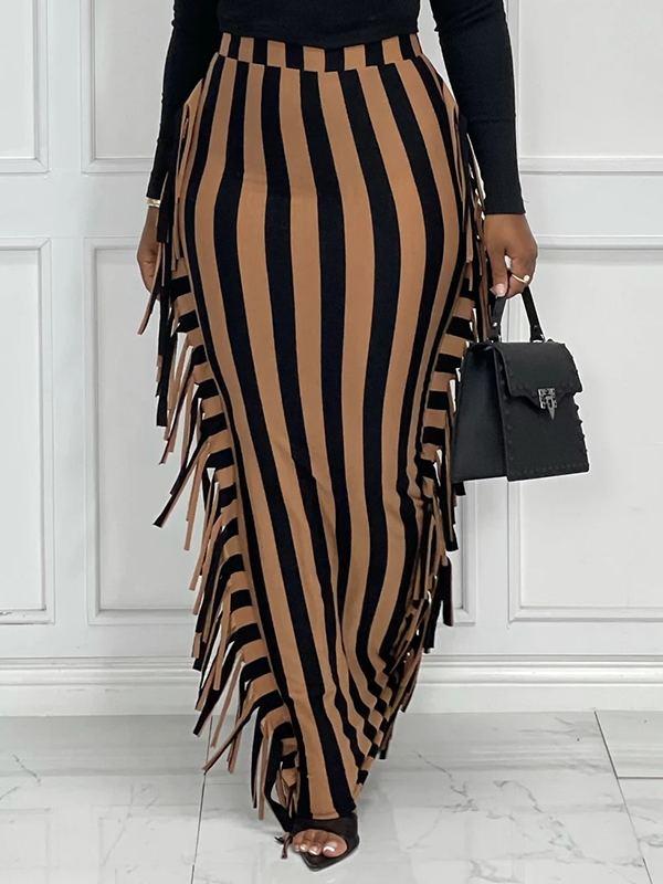 Fringe Combo Stripe Skirt--Clearance Ins Street