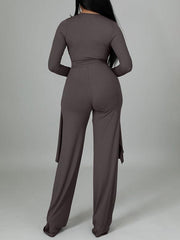 Ribbed Asymmetric Top & Pants Set--Clearance Ins Street