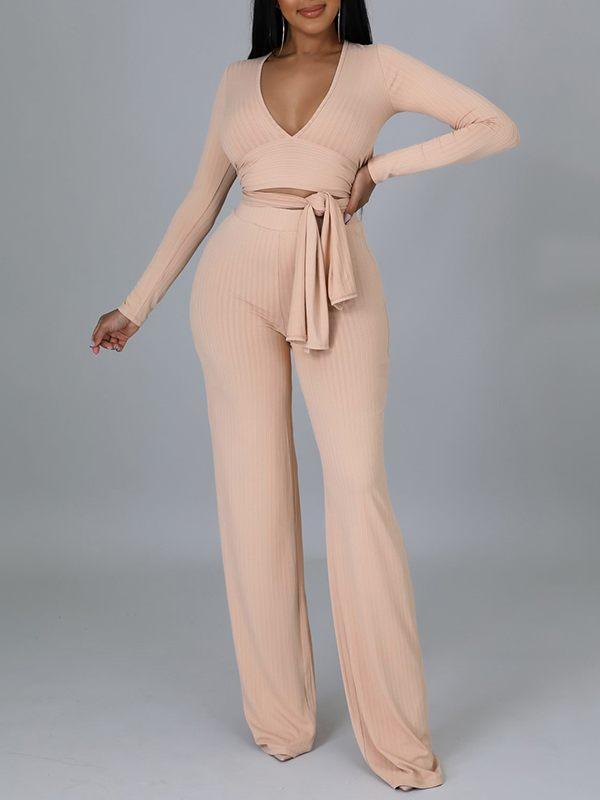 Ribbed Asymmetric Top & Pants Set--Clearance Ins Street