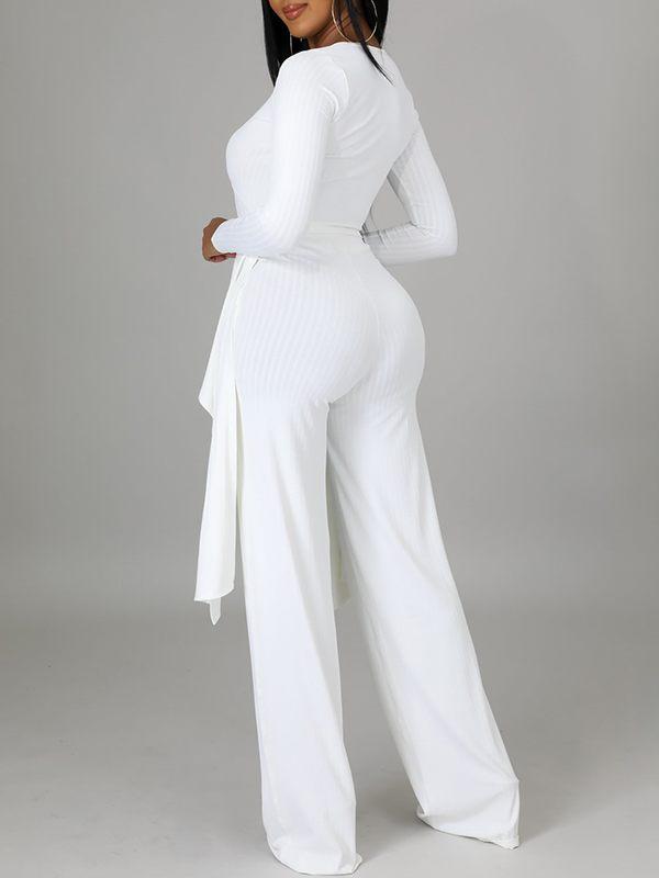 Ribbed Asymmetric Top & Pants Set--Clearance Ins Street