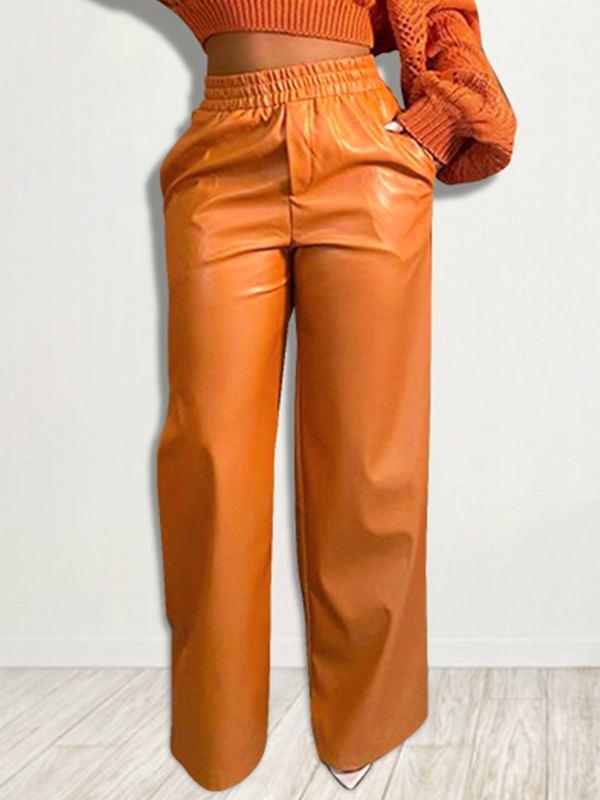 Faux-Leather Wide-Leg Pants Ins Street