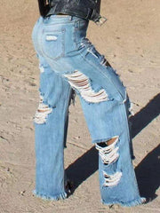 Ripped Fringe Jeans Ins Street