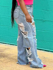 Ripped Fringe Jeans Ins Street