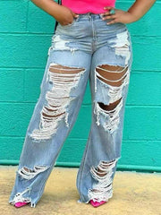 Ripped Fringe Jeans Ins Street