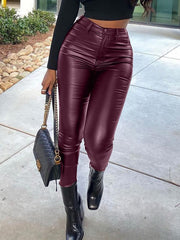 Black Faux-Leather Skinny Pants Ins Street