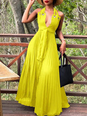 Halter Pleated Maxi Dress Ins Street