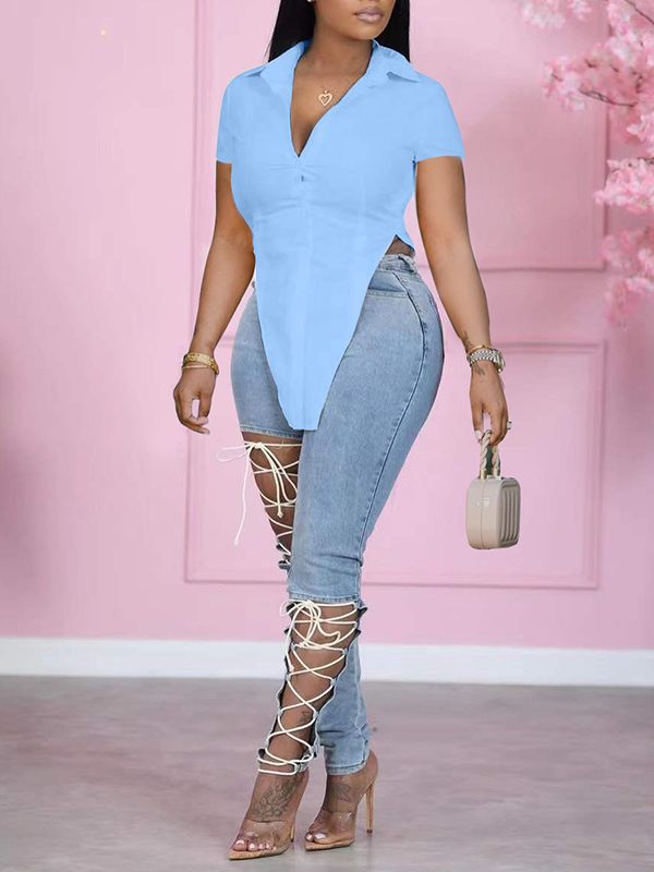 Solid Slit Shirt Ins Street