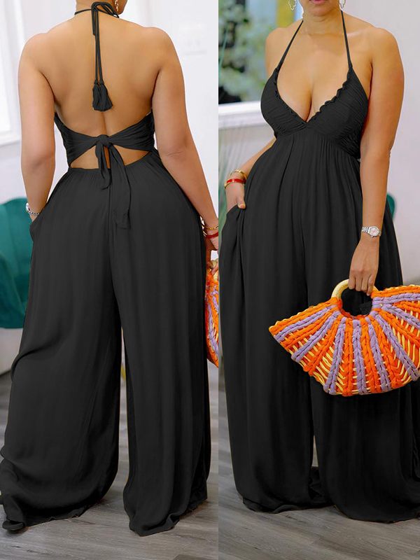 Halter Wide-Leg Jumpsuit Ins Street