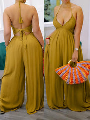 Halter Wide-Leg Jumpsuit Ins Street