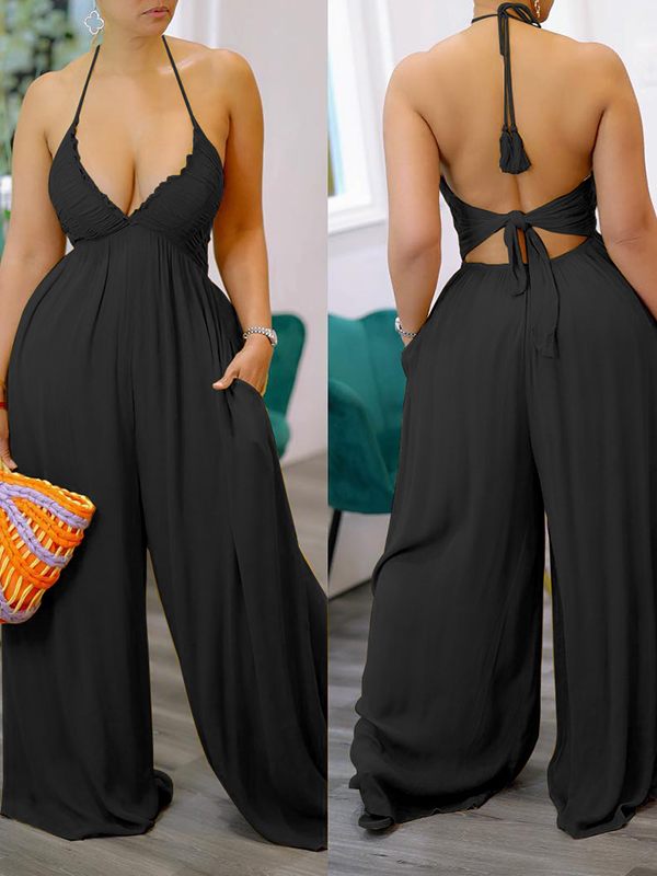 Halter Wide-Leg Jumpsuit Ins Street