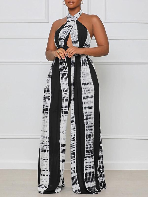 Printed Halter Wide-Leg Jumpsuit Ins Street