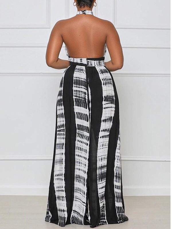 Printed Halter Wide-Leg Jumpsuit Ins Street