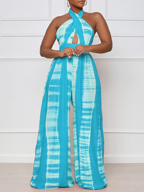 Printed Halter Wide-Leg Jumpsuit Ins Street