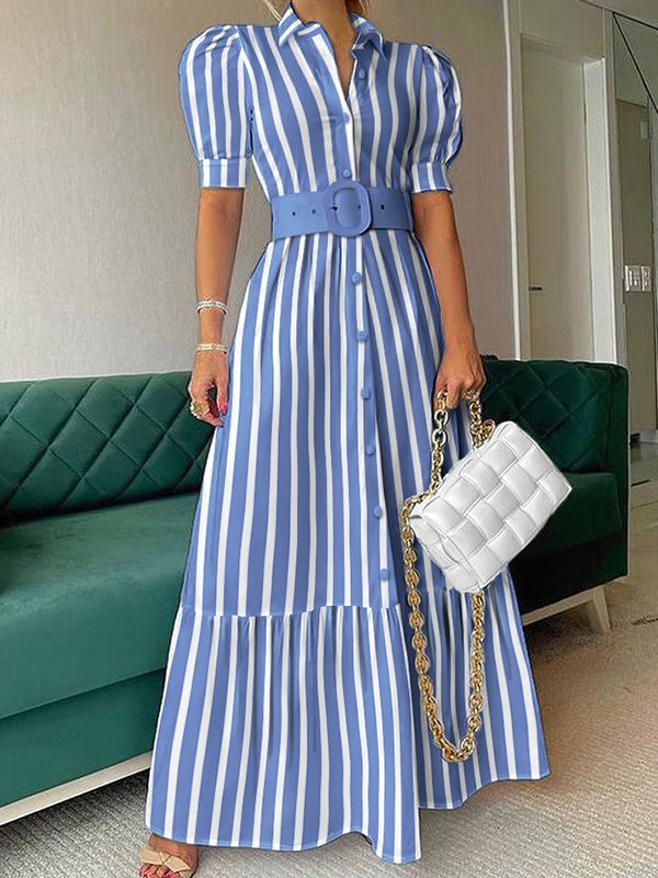 Puff-Sleeve Shirt Dress Ins Street