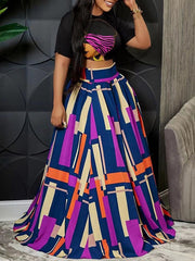 Graphic Crop Top & Colorblock Slit Skirt Set Ins Street