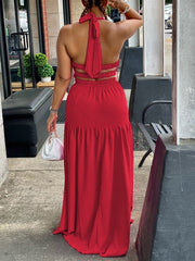 Halter Elastic-Waist Maxi Dress Ins Street