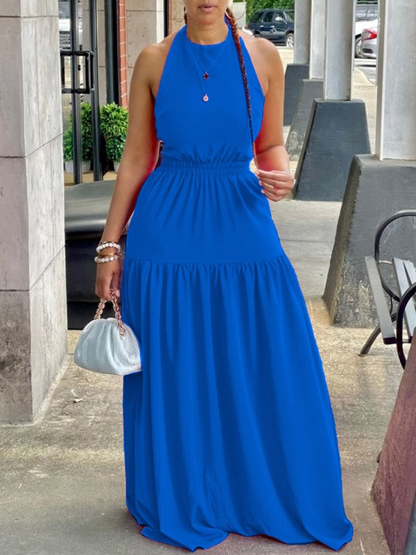 Halter Elastic-Waist Maxi Dress Ins Street