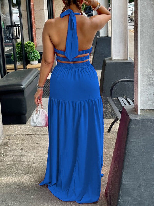 Halter Elastic-Waist Maxi Dress Ins Street