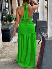 Halter Elastic-Waist Maxi Dress Ins Street