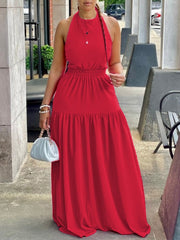 Halter Elastic-Waist Maxi Dress Ins Street