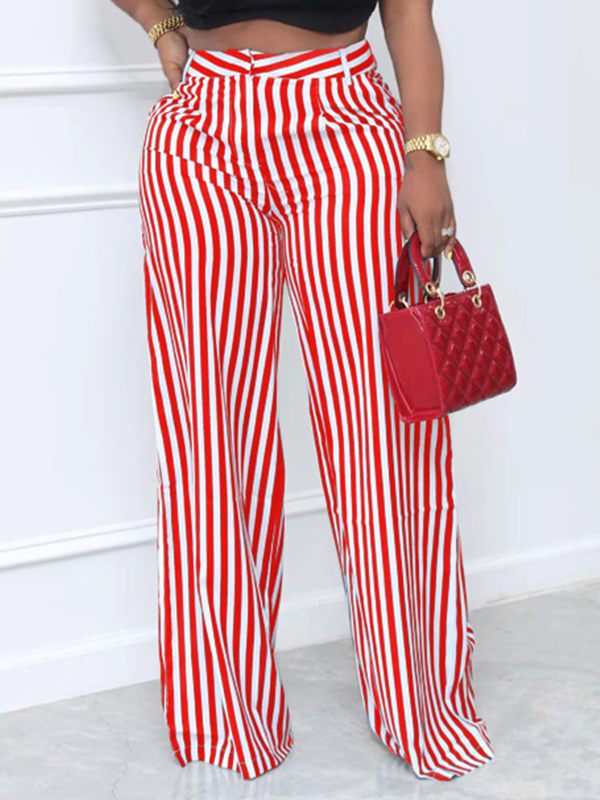 Stripe Wide-Leg Pants Ins Street