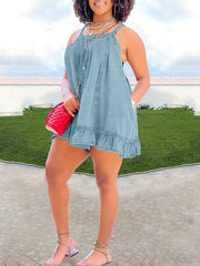 Frilled Cami Denim Dress Ins Street