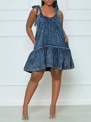 Tied Ruffle Denim Dress--Clearance Ins Street