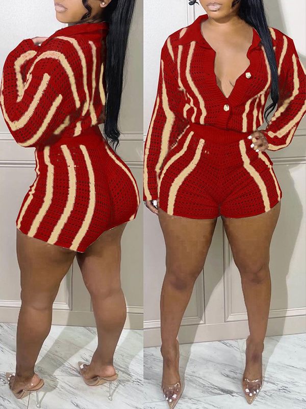Stripe Knit Shirt & Shorts Set Ins Street