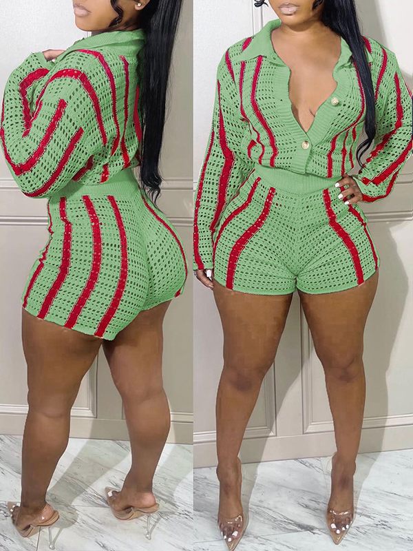 Stripe Knit Shirt & Shorts Set Ins Street