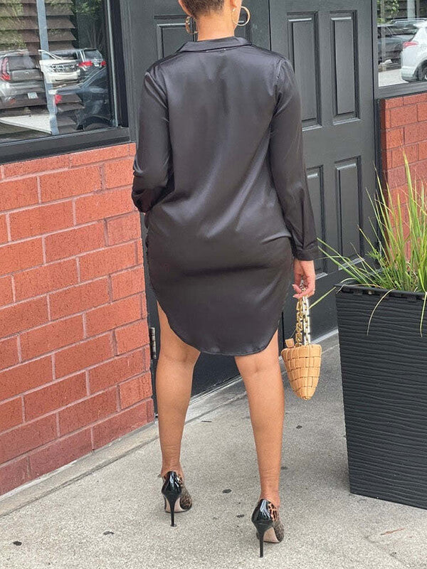 Solid Draped Shirt Dress Ins Street
