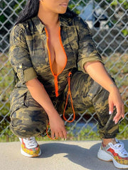 Camo Zip-Front Jumpsuit Ins Street