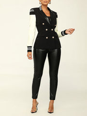 Faux Leather Combo Blazer--Clearance Ins Street