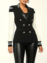 Faux Leather Combo Blazer Ins Street