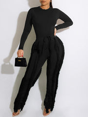 Solid Bodysuit & Fringe Pants Set--Clearance Ins Street