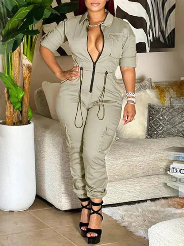 Zip-Front Cargo Jumpsuit Ins Street