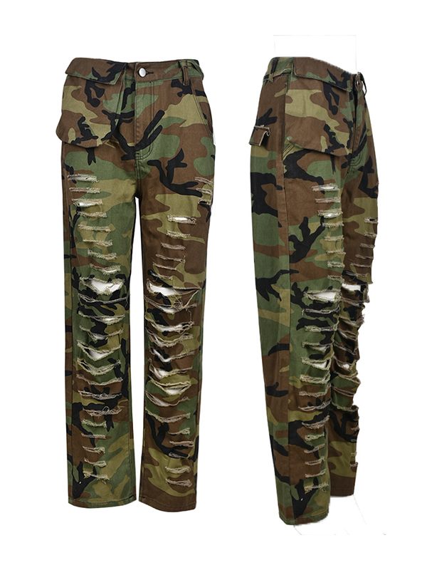 Camo Ripped Pants Ins Street