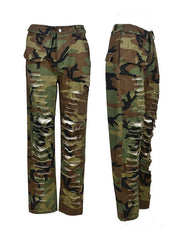 Camo Ripped Pants Ins Street