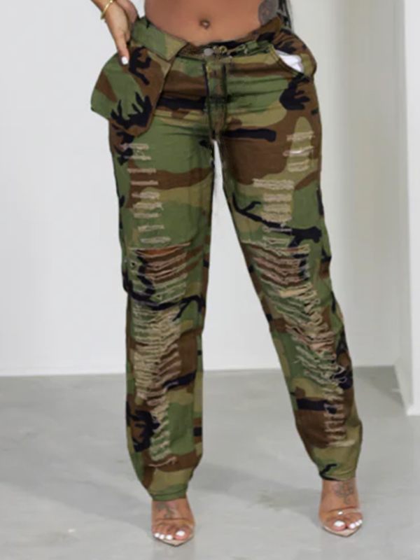 Camo Ripped Pants Ins Street