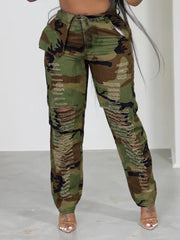 Camo Ripped Pants Ins Street