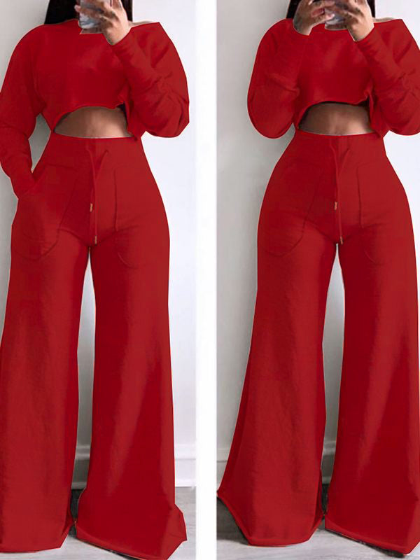 Raw-cut Sweatshirt & Wide-Leg Pants Set Ins Street
