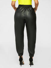 Drawstring Faux-Leather Jogger Pants Ins Street