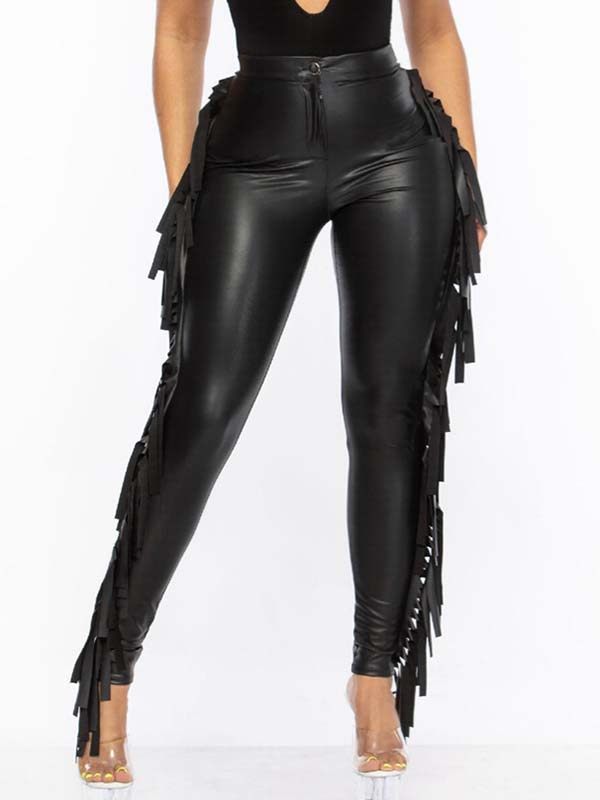 Fringe-Combo Faux-Leather Pants Ins Street