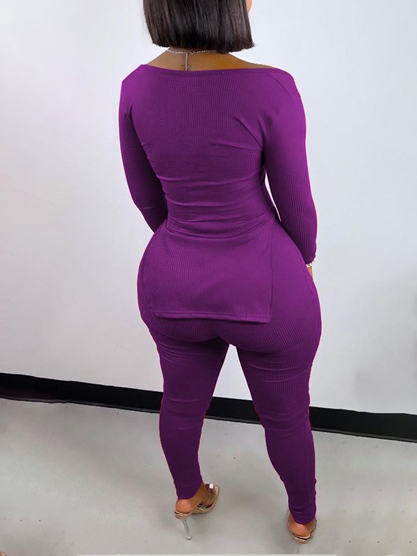 Slit Ribbed Top & Pants Set--Clearance Ins Street