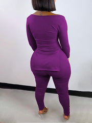 Slit Ribbed Top & Pants Set--Clearance Ins Street